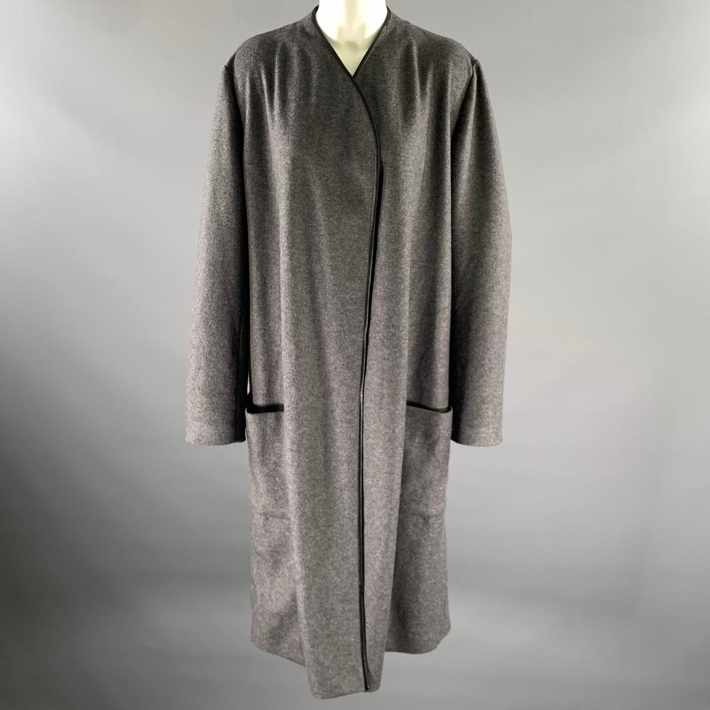 THE ROW Size 12 Grey Black Wool Lambskin Coat